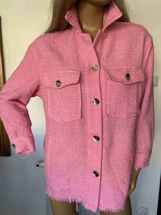 Zara różowy żakiet bluza marynarka bilerko złote guziki oversize xs
