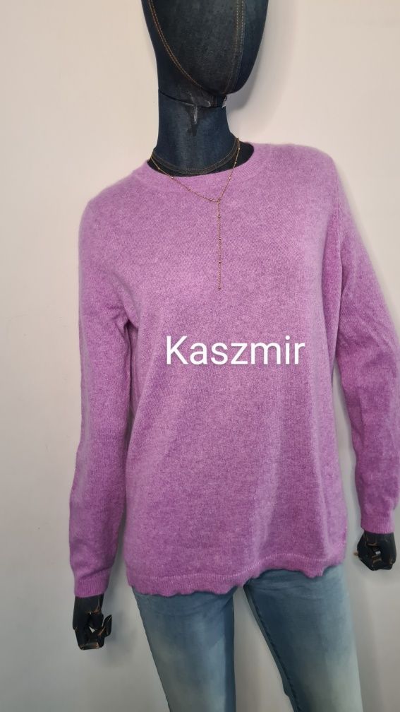 Sweter liliowy Fioletowy Wrzosowy 100% Kaszmir. Rozmiar L 40