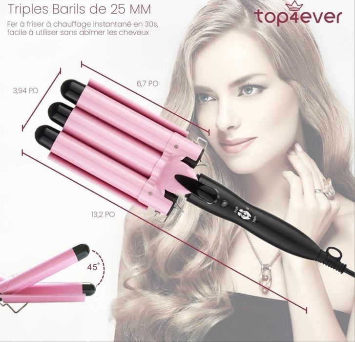 TOP4EVER HE-19 3-ствольні щипці для завивки, 25 мм, 2 регулятори темп.