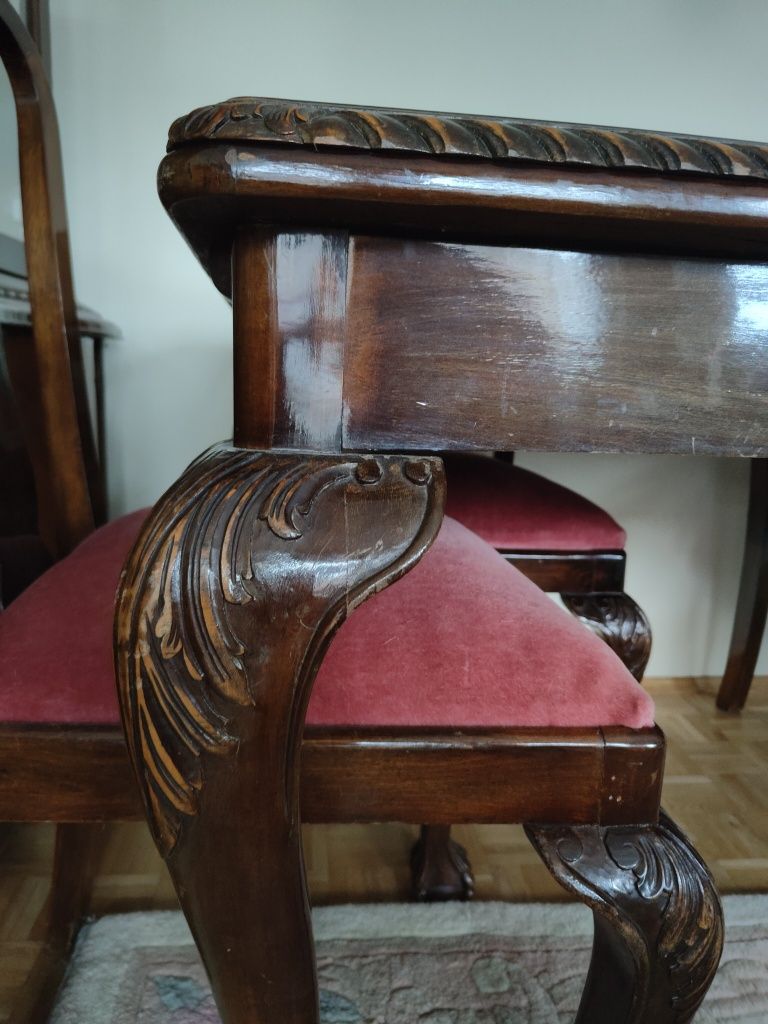 Drewniany stary zabytkowy stół plus 6 krzeseł