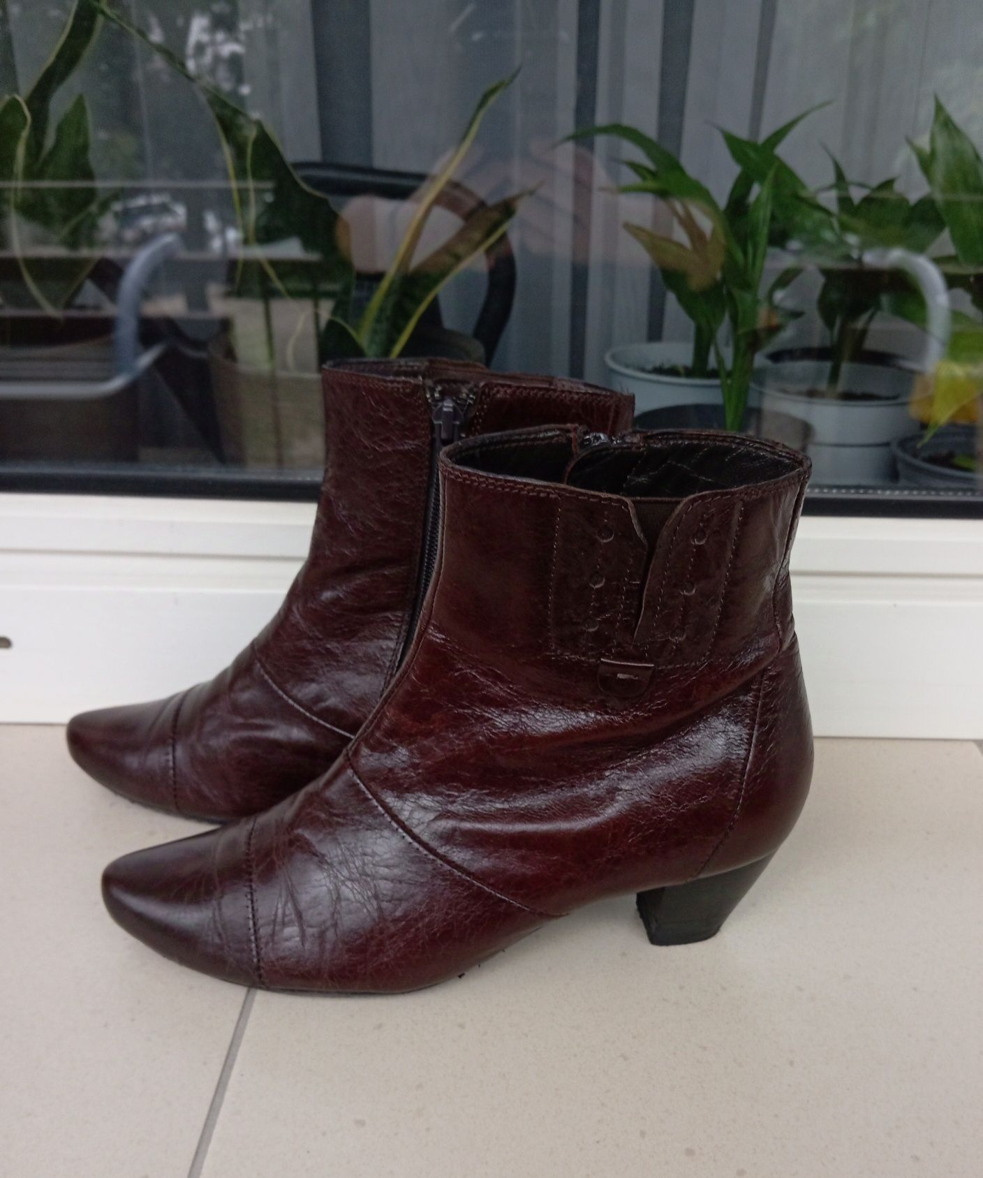 Skórzane brązowe buty botki, Hogl, rozmiar 37,5