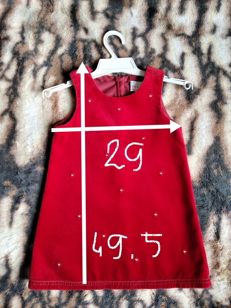 Sukienka welurowa NEXT r.92 czerwona w gwiazdki