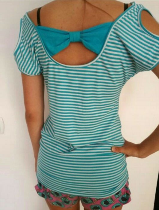 Bluzka dłuższa tunika S/M z kokardka na plecach wycięte ramiona