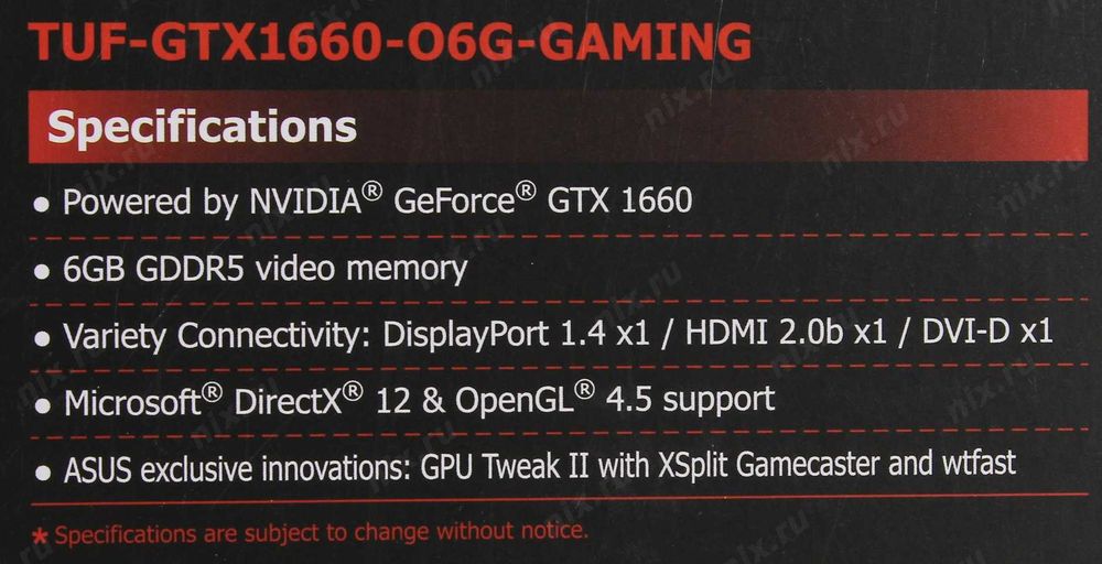 Asus PCI-Ex GeForce GTX 1660 TUF Gaming OC Edition 6GB GDDR5 (192bit)