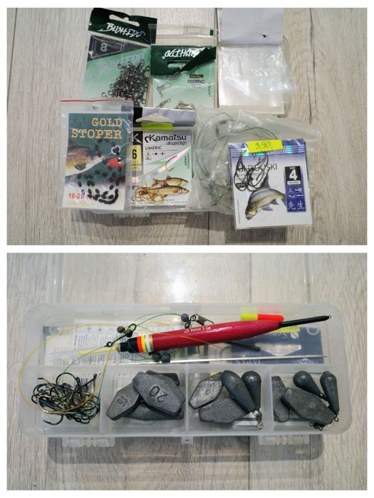 Zestaw wędkarski przynęty spławiki koszyki ciężarki akcesoria woblery