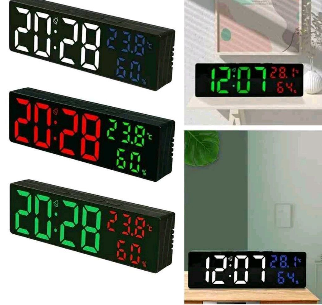 Zegar LED budzik TERMOMETR ALARM DATA czarny 14cm