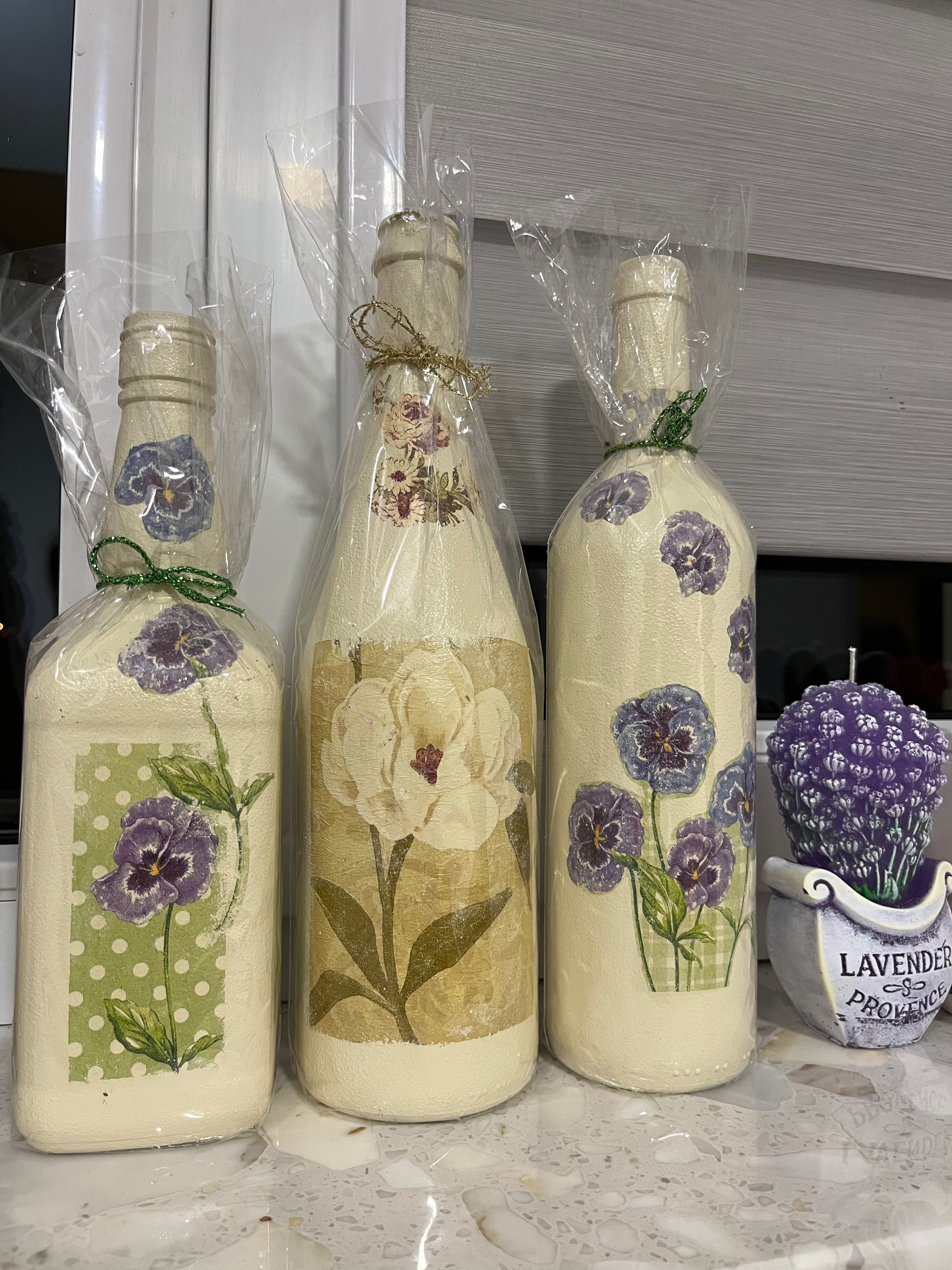 Zestaw Butelek decoupage motyw Kwiatowy na Prezent