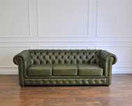 Pikowana sofa chesterfield skórzana 3-osobowa skóra naturalna