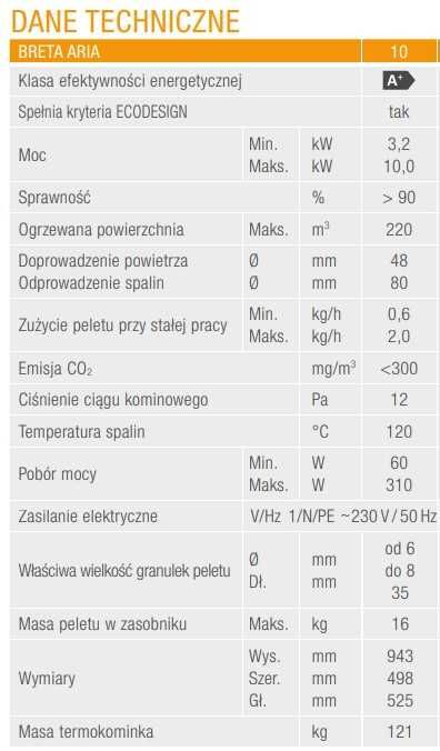 Piec nadmuchowy na pellet Ferroli Breta Aria stalowy 10 kW