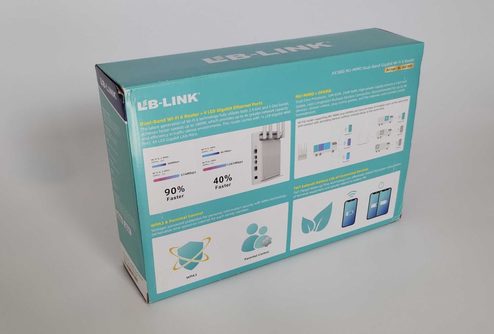 Router Wi-Fi 6 duży zasięg MOCNY wydajny AX1800 2,4GHz 5GHz WPA3 anten