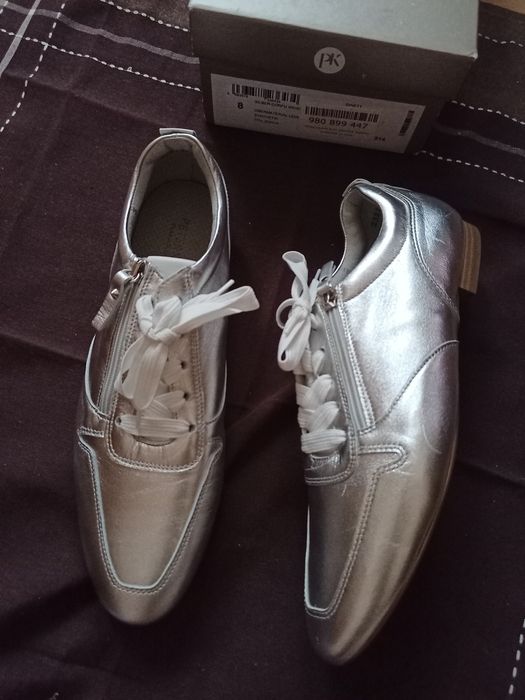 Srebrne skórzane buty Peter kaiser 42 wkładka ok 27 cm