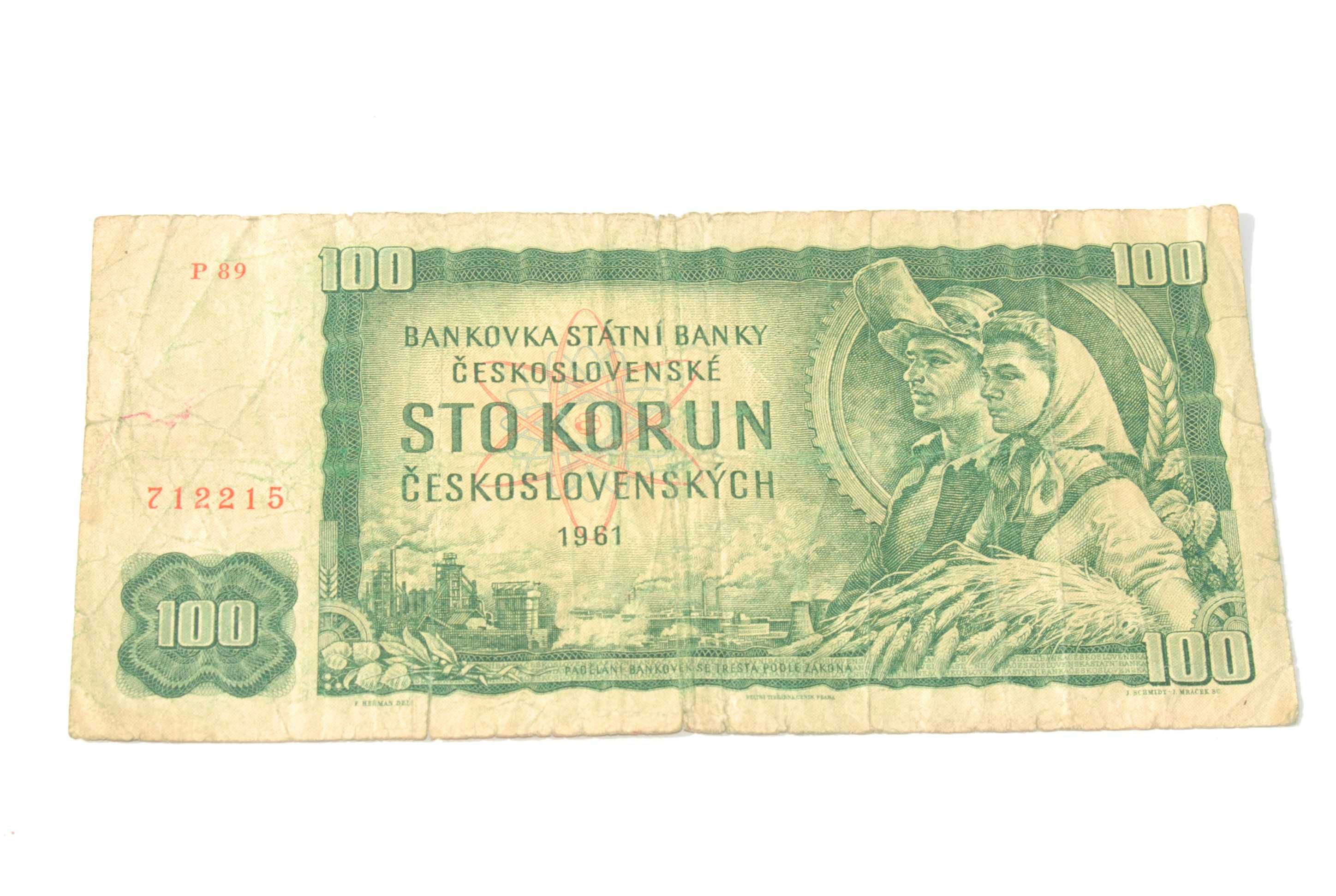 Stary banknot 100 koron Czechosłowacja 1961r antyk