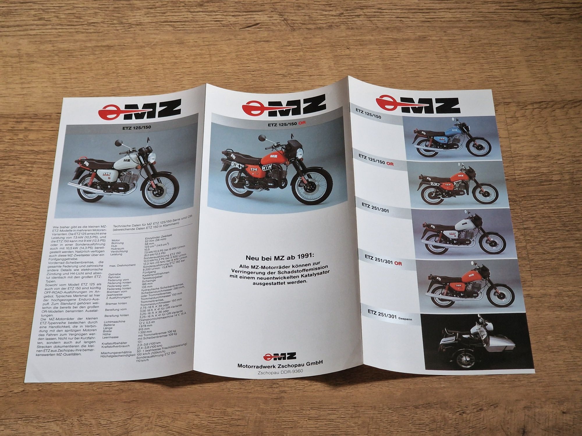 Oryginalna broszura reklamowa motocykli MZ ETZ 125, 150, 251, 301