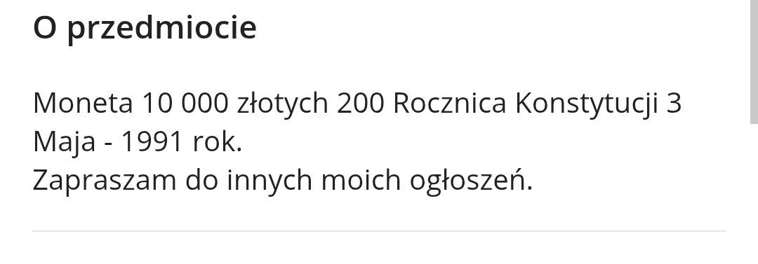 Moneta kolekcjonerska Konstytucji 3 maja z 1991