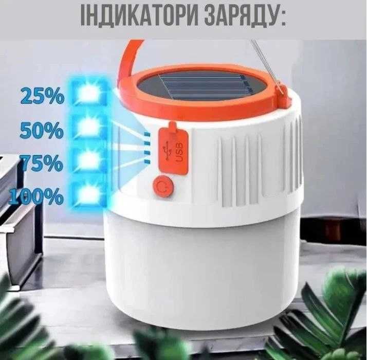 Лампа HS-V66 з акумулятором та сонячною батареєю + PowerBank+42 діода