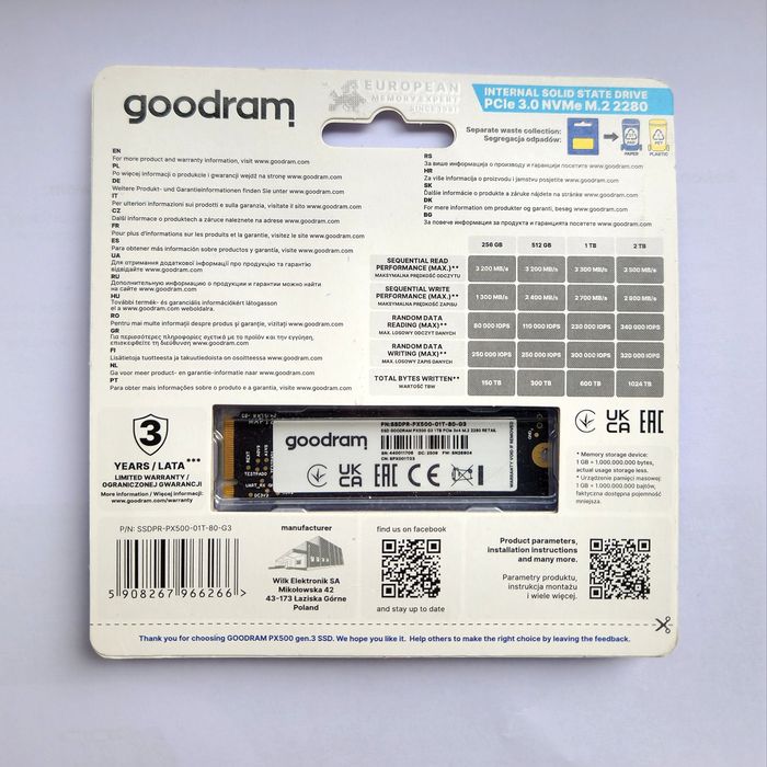 Dysk SSD GOODRAM PX500 1TB M.2 PCIe Gen3 3500MB/s NOWY