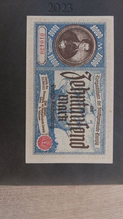 10000 Marek 1923 Gdańsk okazja niski numer piekny 2