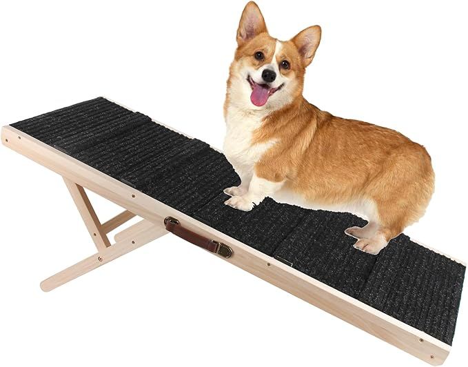 BommJokker Drewniana Rampa dla Psów i Kotów, Regulowana 95 cm
