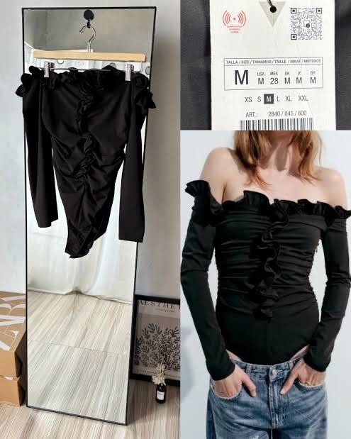 Боді zara S відкриті плечі чорнийй