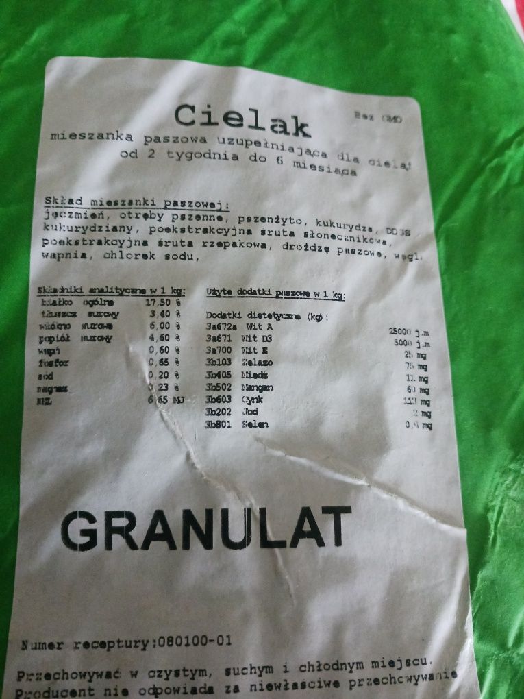 Granulatu dla cieląt,ciele,25kg