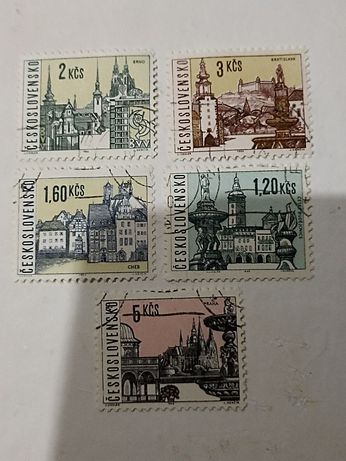 Kolekcja 5 szt. starych znaczków pocztowych z Czechosłowacji.