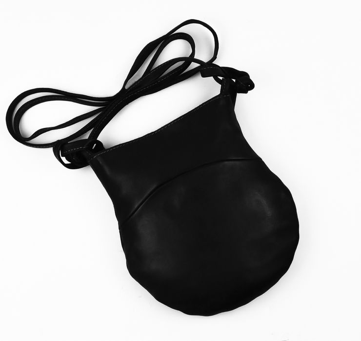 Натуральная кожаная чёрная сумка через плече хобо мешок, ручная работа