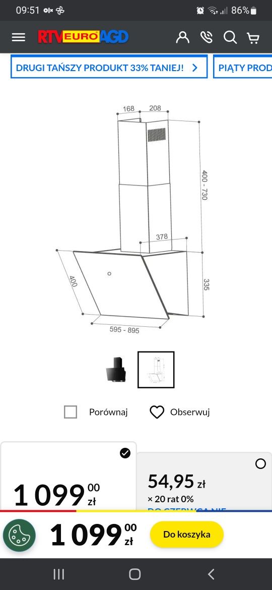 Okap Faber VRT BK A60 2LS 60cm nowy z pudełka