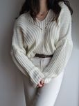 Kremowy sweter oversize M z wiązaniem mięsisty damski gruby cos y