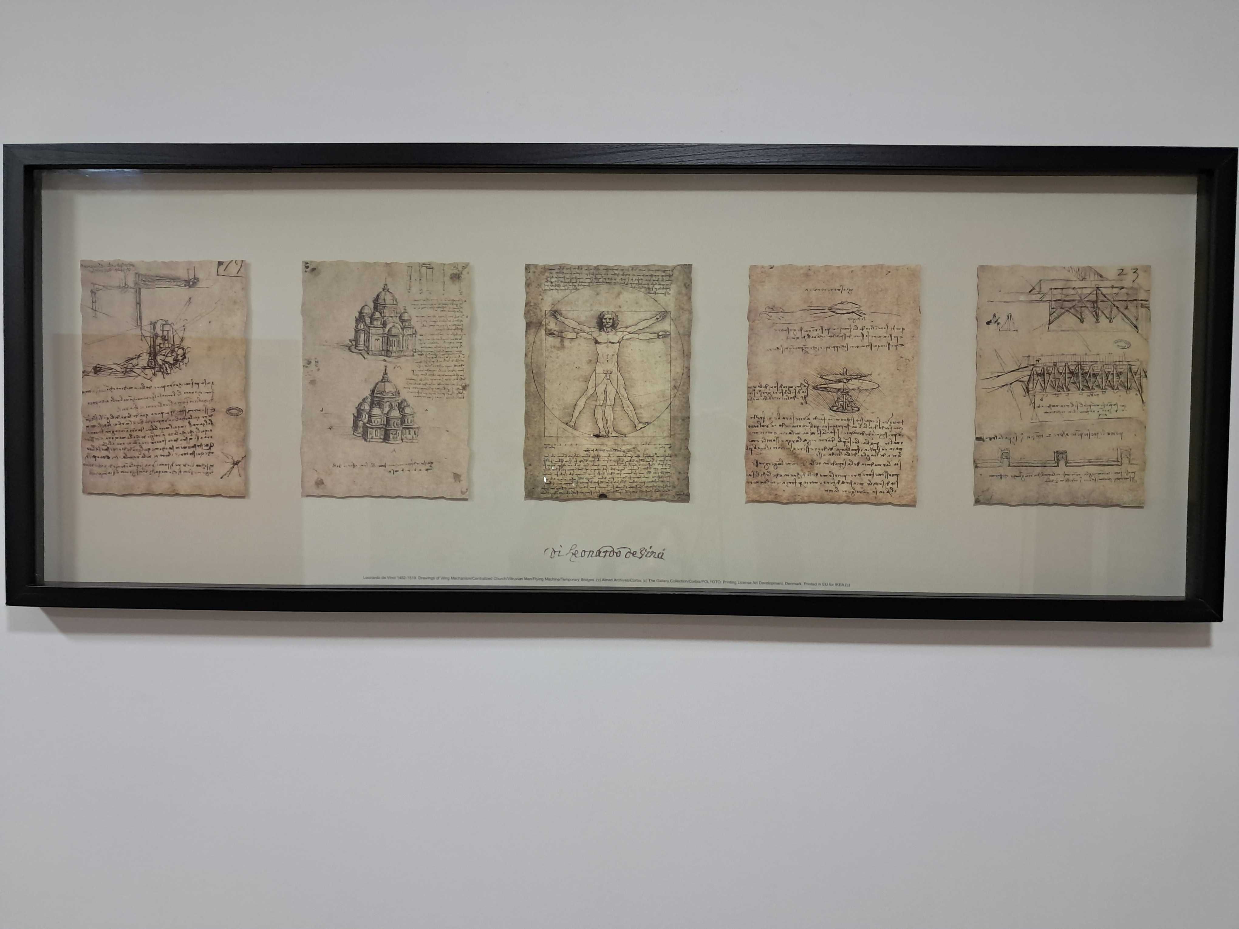 Quadro/Moldura com cópias de ilustrações de Leonardo Da Vinci