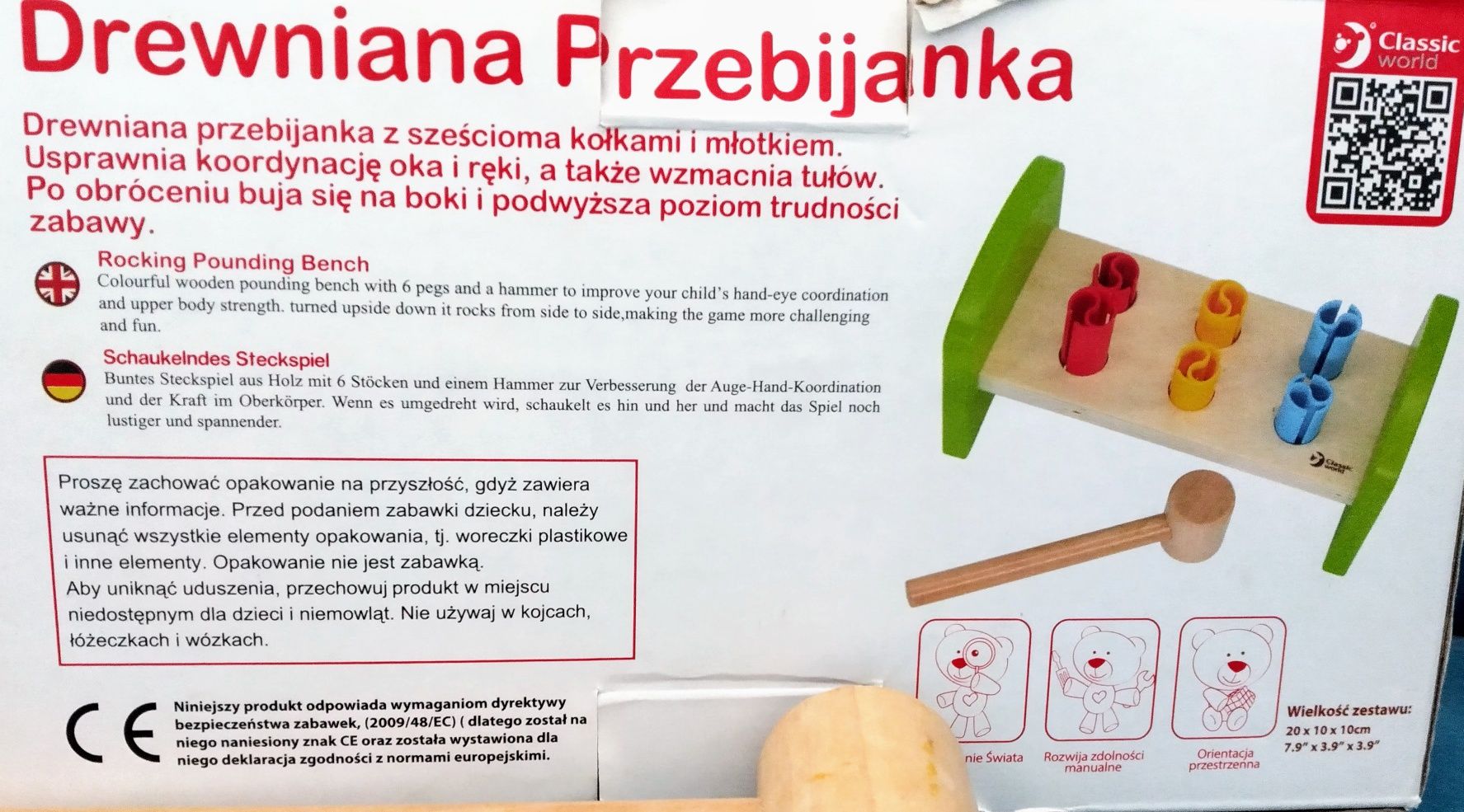 Baby zabawka drewniana kolorowa Eco Przebijanka+ gratis