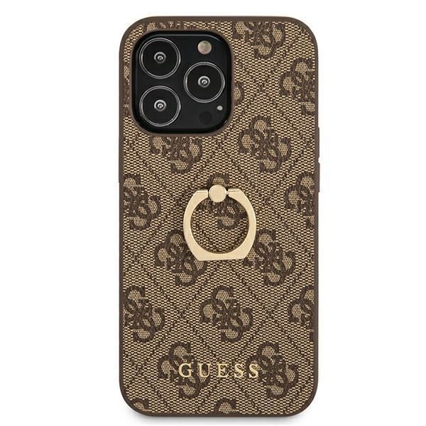 Guess Etui na iPhone 13 Pro/13 6,1" Brązowe z Uchwytem Pierścieniowym