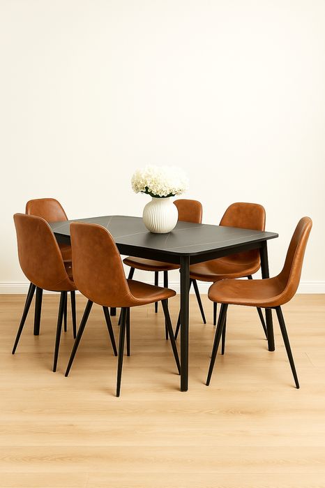 Mesa extensivel tipo mármore + 6 cadeiras