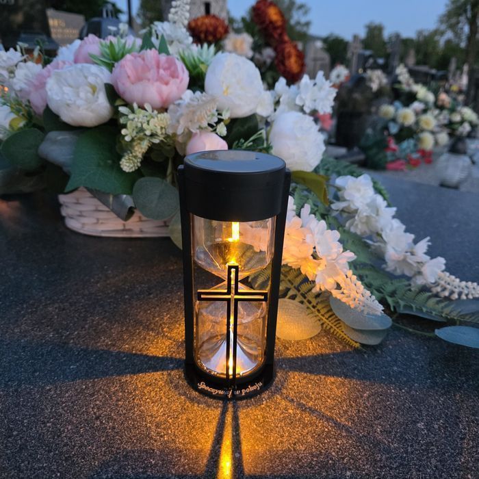 2x ZNICZ solarny led LAMPION na grób statuetka na cmentarz z krzyżem