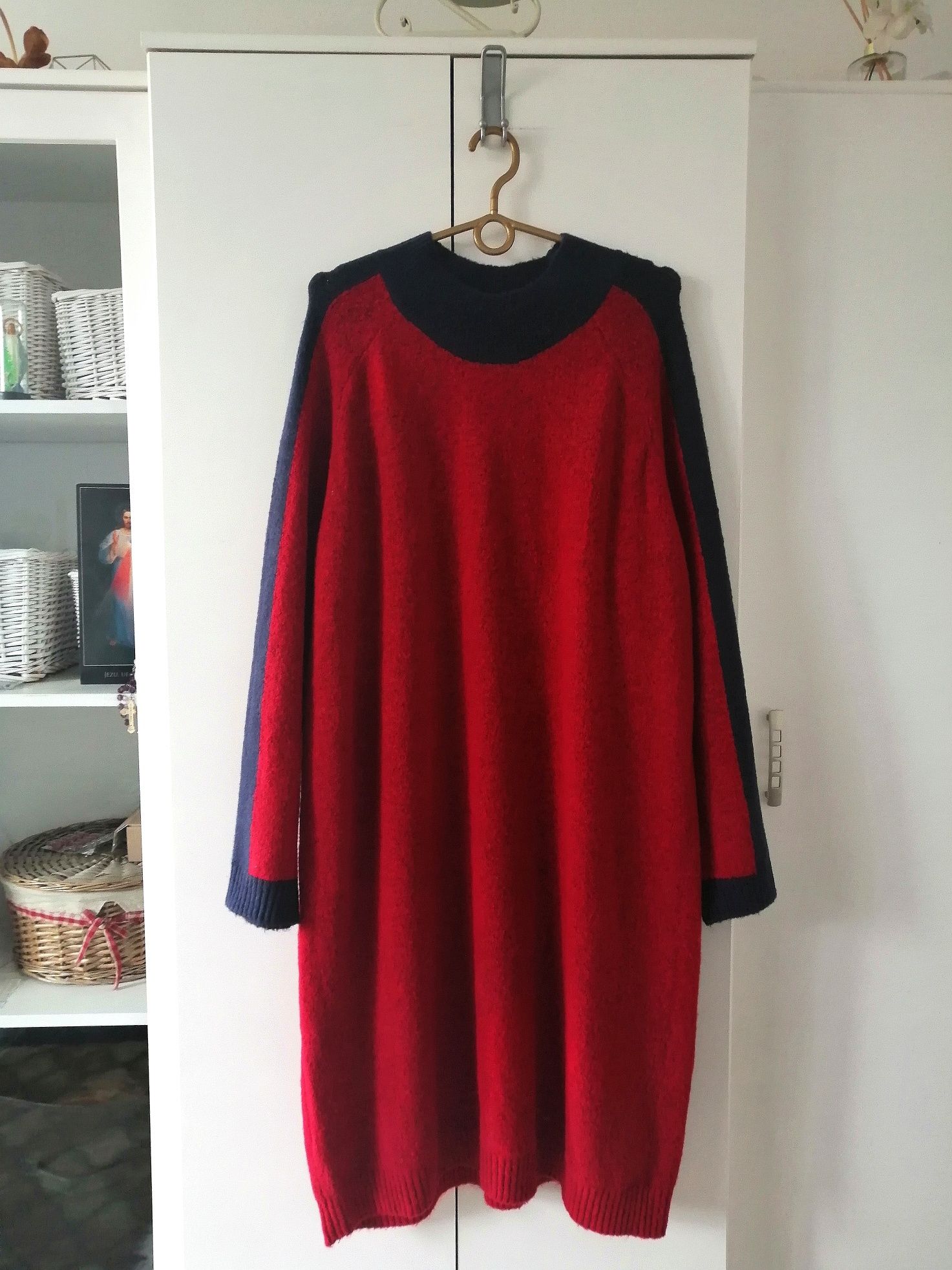Sukienka sweterkowa czerwono grataowa jak Tommy Hilfiger 48/50