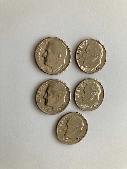 Dime (10 cents) ou 10 cêntimos - 1965 a 1998 P (19 moedas dos EUA)