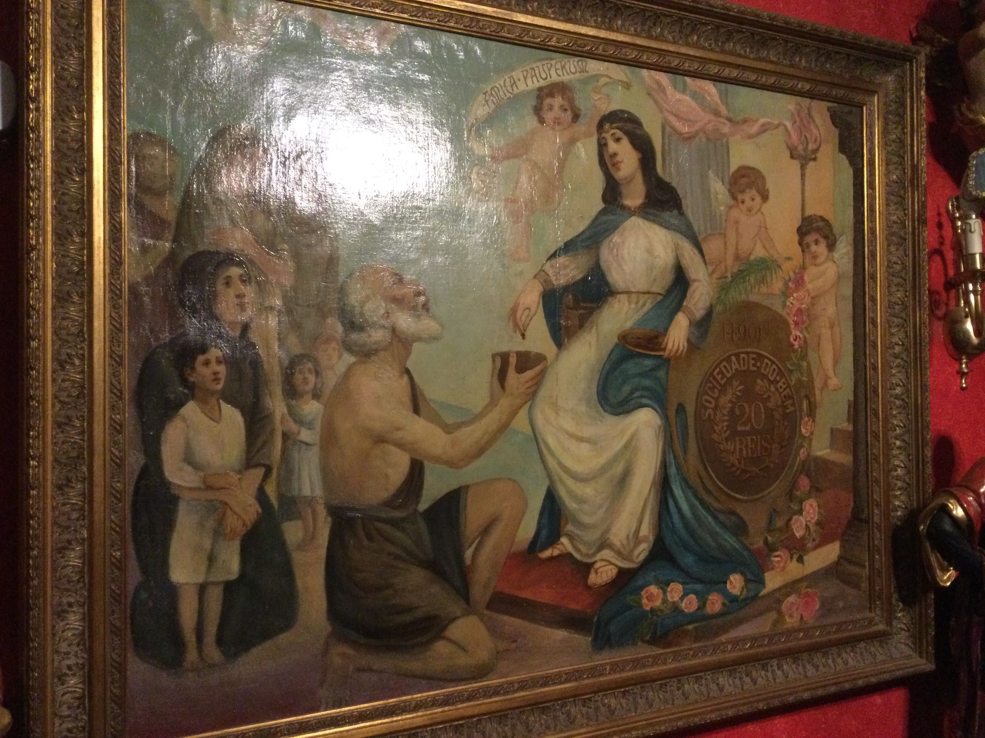 Pintura Óleo Rainha Santa Isabel Arte Sácra Assinada de 1901 1,28 mt
