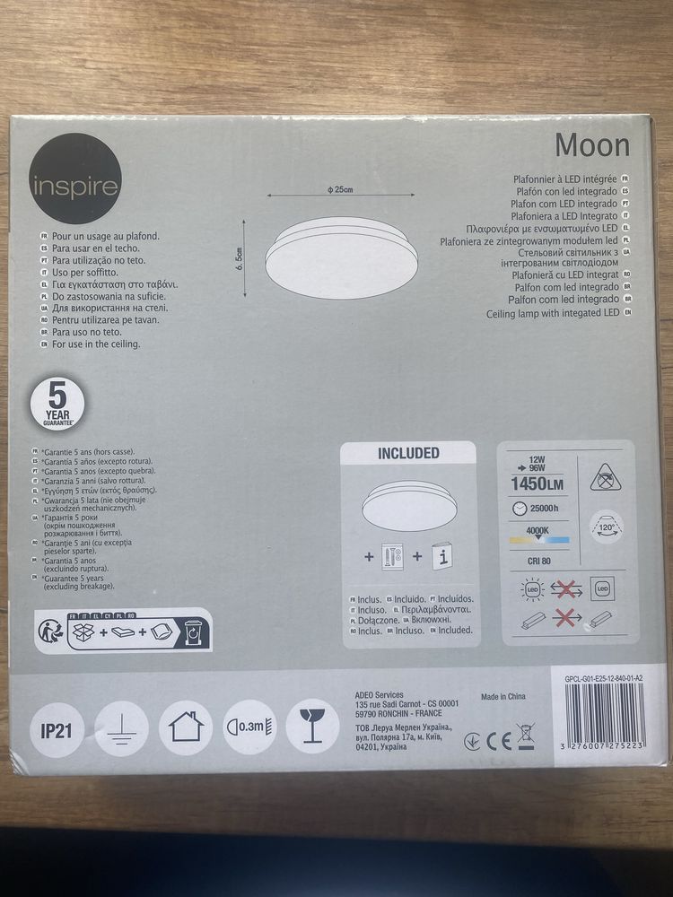 Plafon Moon 25 cm biały 1450 lm LED Inspire