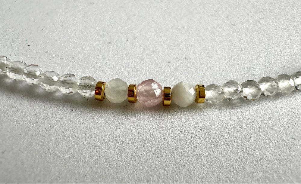 Naszyjnik choker z kamieni naturalnych kwarc różowy kryształ górski