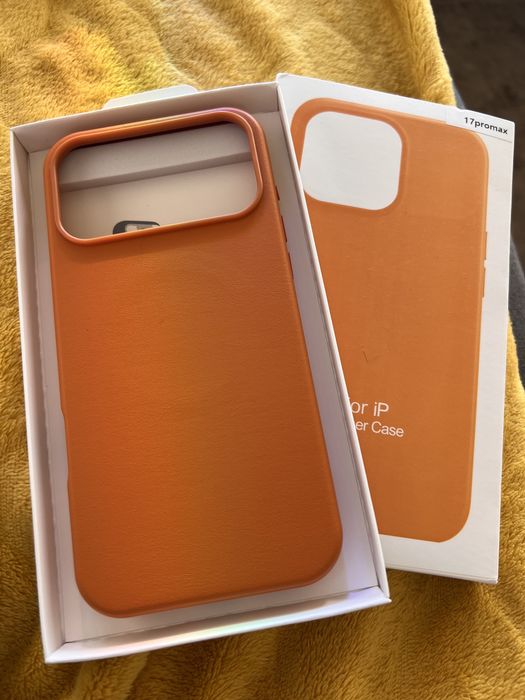 Etui skórzane Nowe iphone 17 pro max pomarańczowe pokrowiec