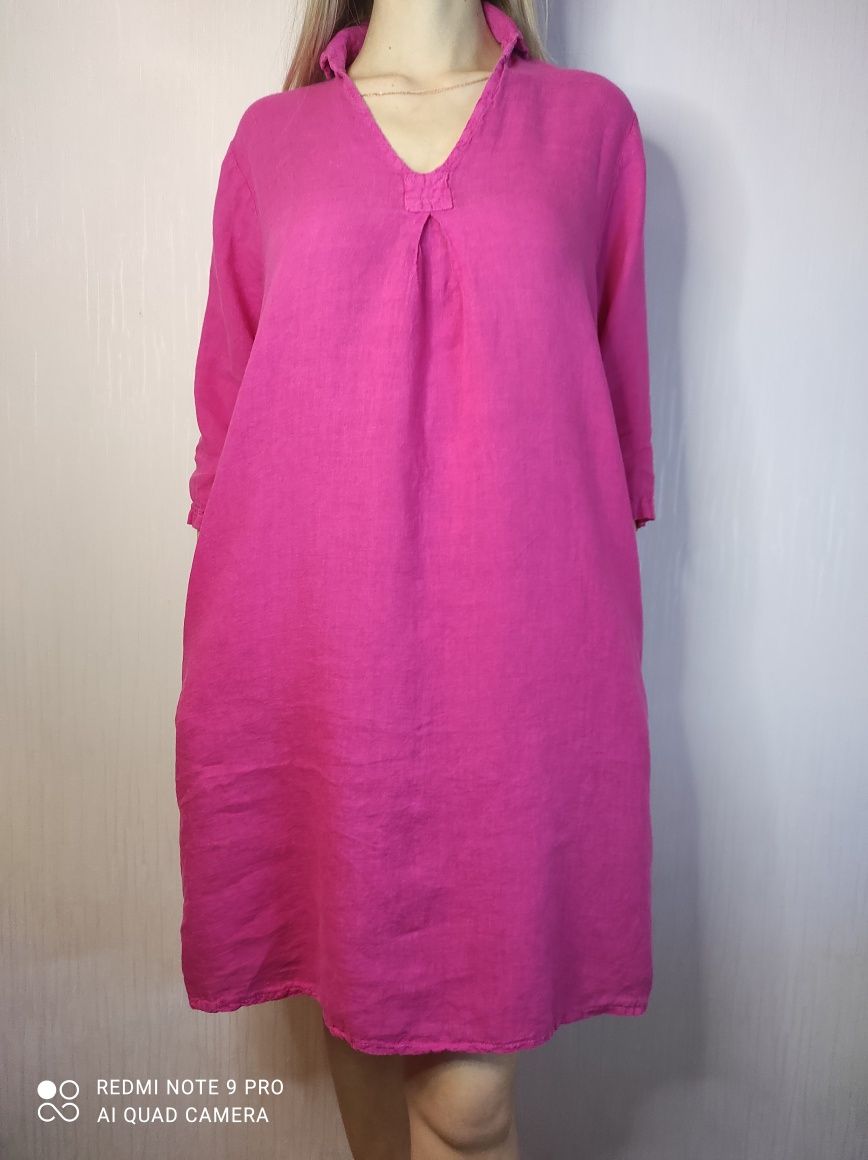 Італія льон плаття сукня лляне рожеве платье лён льняное миди макси