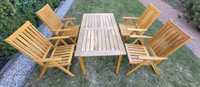 Meble Ogrodowe Stół drewniany + 4 Fotele / Krzesła drewniane składane