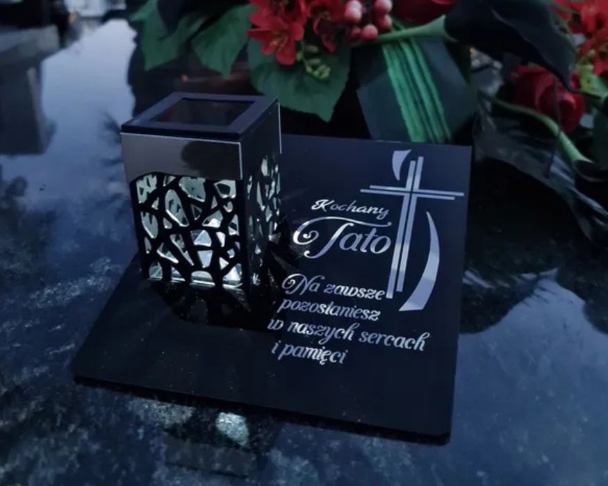 Znicz solarny dla taty elegancki wytrzymały piękny grawerowany lekki