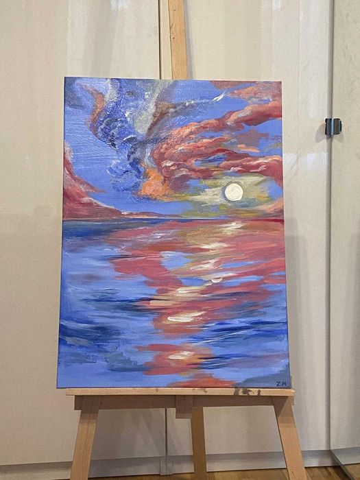 Obraz na płótnie ręcznie malowany 100 x 50 cm horyzont, akwarele.