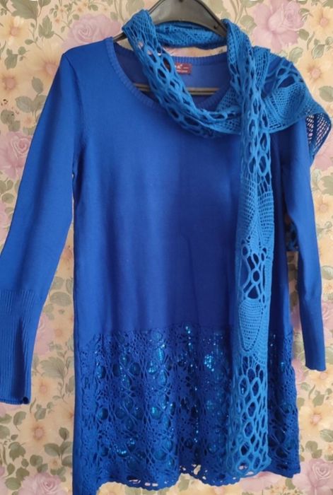 Кофта трикотажная с шарфом кружевным 48р