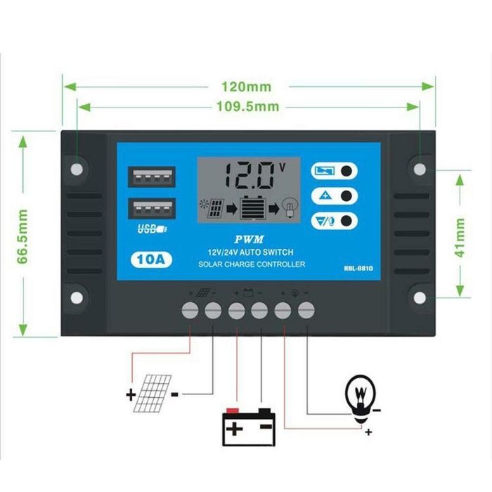 Controlador de carga Solar 10A/30A/100A 12V 24V LCD