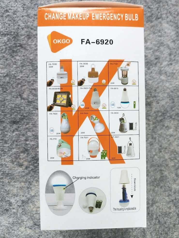 Лампа лампочка акумуляторна світлодіодна E27 20 W автономна аварійна