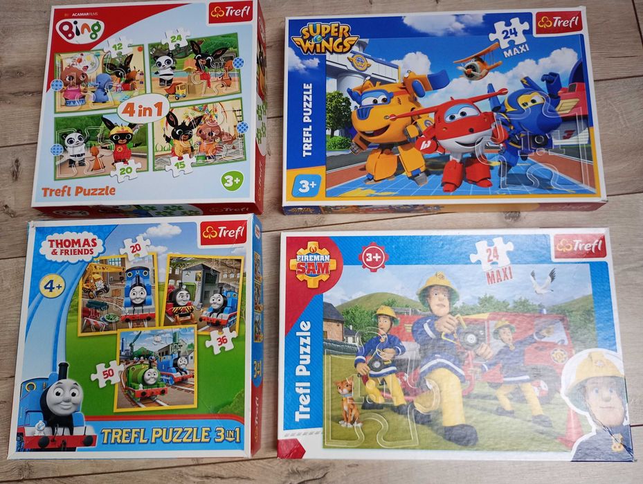 4 zestawy puzzli 3+/4+