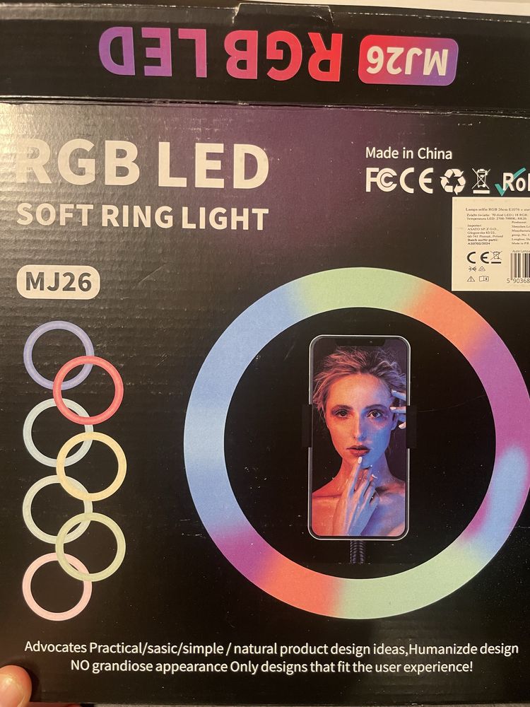 Lampa Pierścieniowa RGB LED Ring 26cm 80W ze Statywem do Selfie