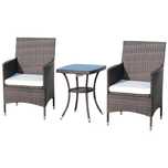 Conjunto de 1 Mesa e 2 Cadeiras Rattan para Jardim - Castanho