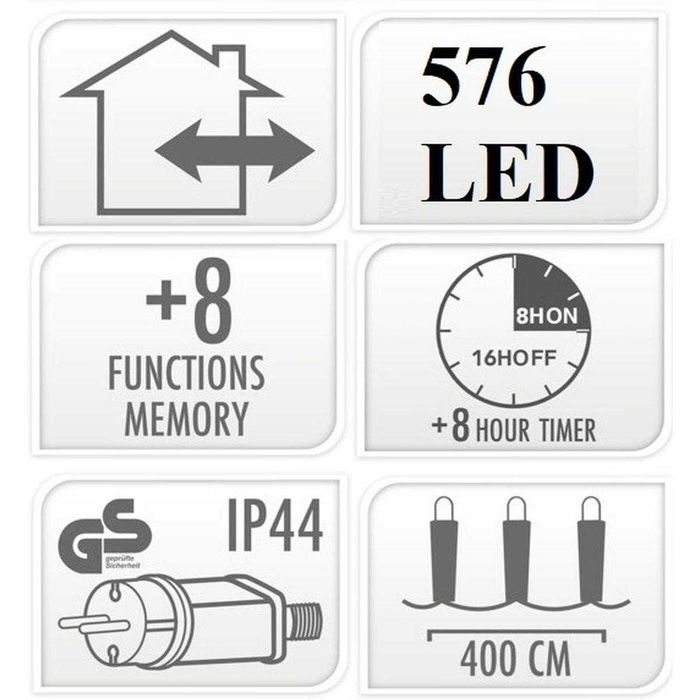 LAMPKI CHOINKOWE Łańcuch świetlny 576 LED TIMER Zimny ciepły biały